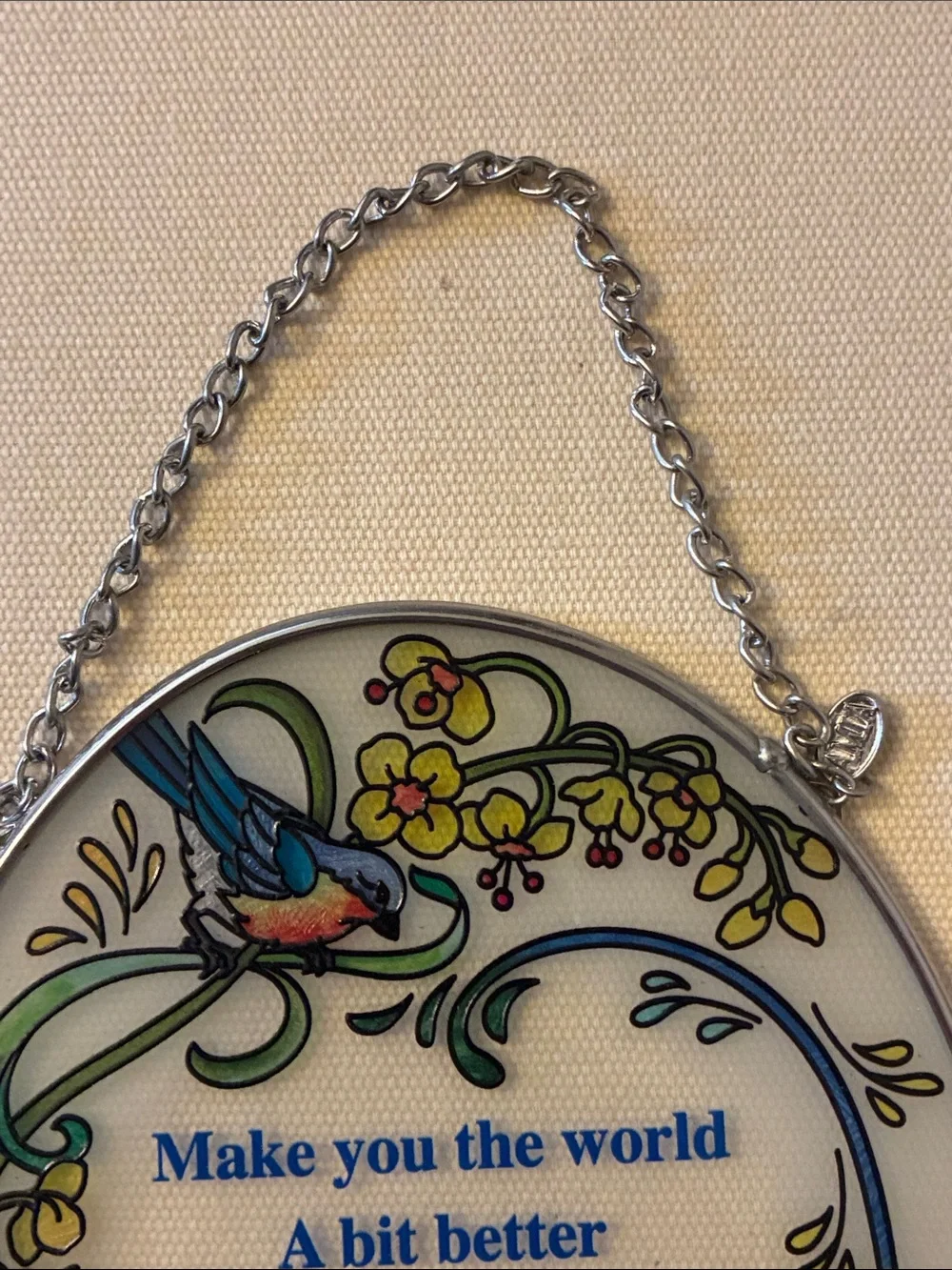 Floral Bluebird Inspirational Oval Wall Hanging - Blue